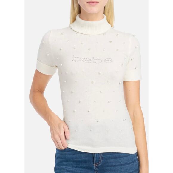 BEBE LOGO PEARL DETAIL SWEATER in Ivory Size L - Picture 1 of 7